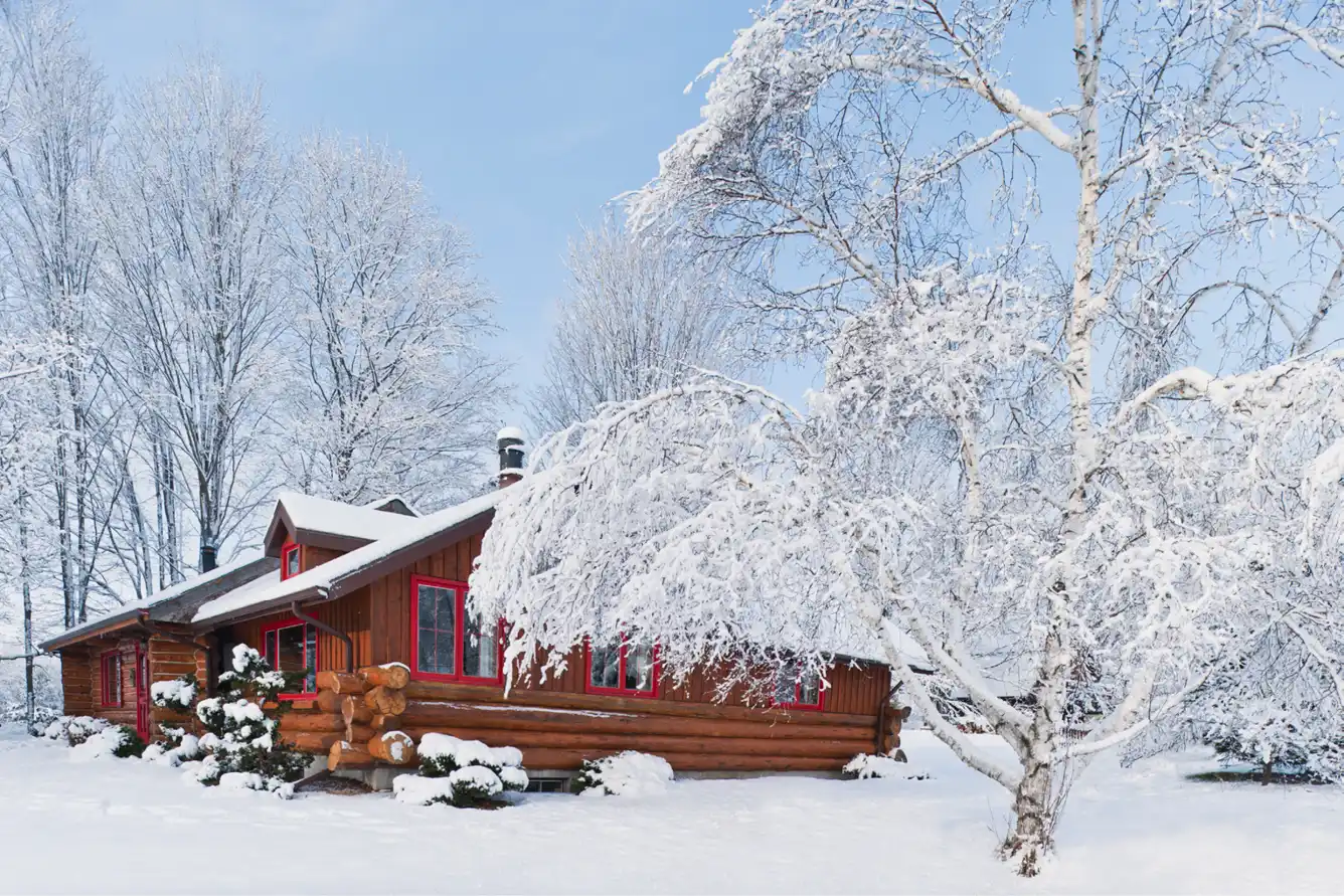 Large cosy log cabin in country cold weather in madoc, ontario, canada
