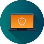 Icon of a laptop with a shield on the screen