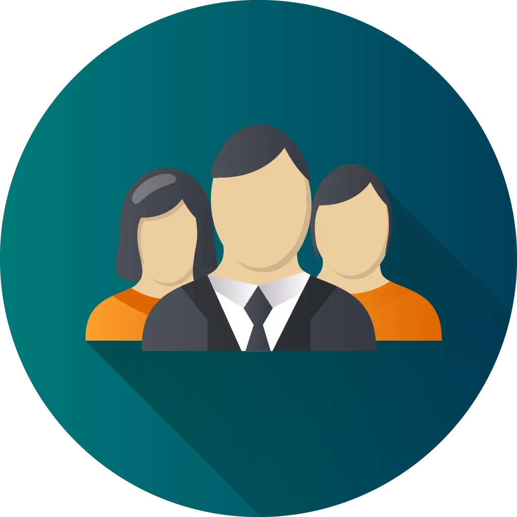 Icon of a man in a suit and a couple behind him